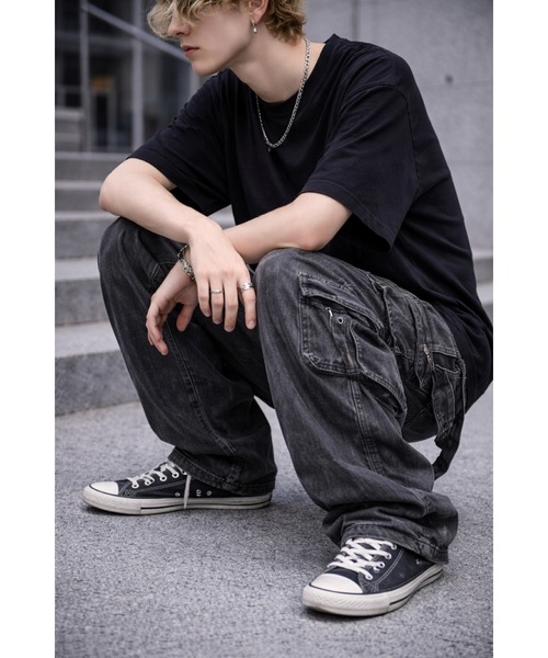 Bling Leads(ブリングリーズ)の「【Bls】 【ZM】【Bling Leads】デザインポケットジッパー ワイドデニムパンツ(デニムパンツ・メンズ・ブラック・X-LARGE/LARGE/XX-LARGE/MEDIUM)」の2枚目の写真