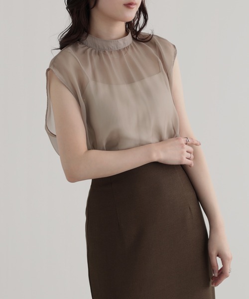 nouvellemoi(ヌーベルモイ)の「ノースリーブシアーブラウス(シャツ/ブラウス・レディース・ホワイト/ブラック/グレイッシュベージュ・FREE)」の4枚目の写真