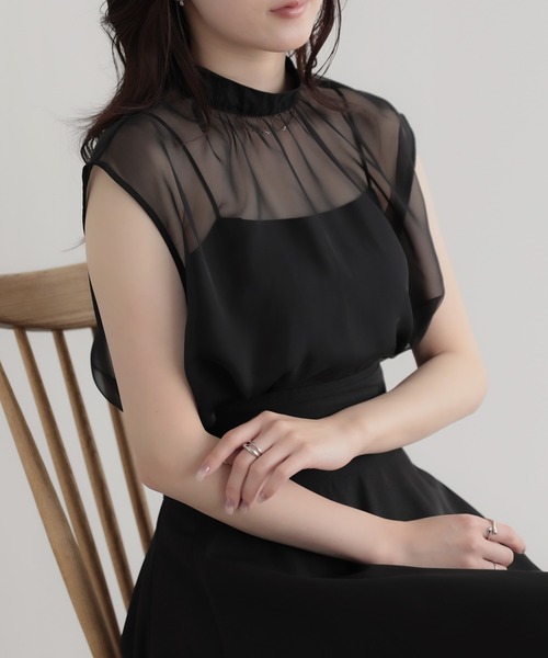 nouvellemoi(ヌーベルモイ)の「ノースリーブシアーブラウス(シャツ/ブラウス・レディース・ホワイト/ブラック/グレイッシュベージュ・FREE)」の10枚目の写真