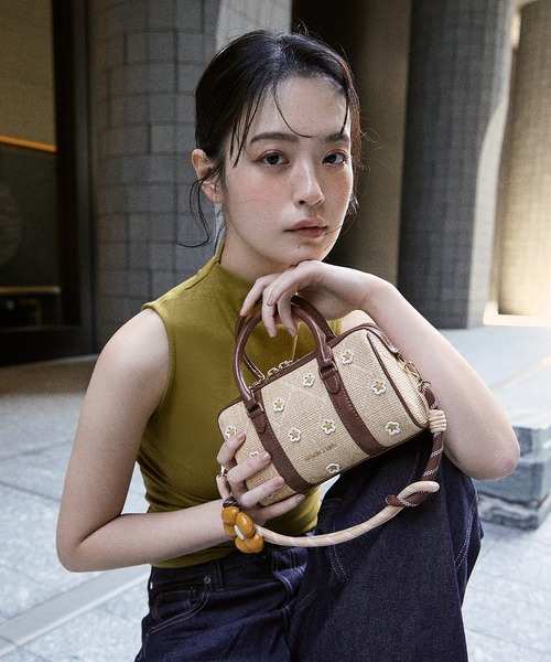 Philomena フィロメナ ラフィア フラワーボウリングバッグ（トート