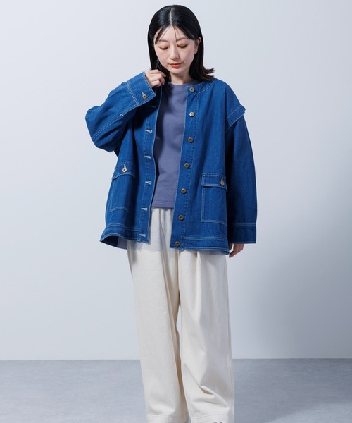 MARAI(マーライ)の「袖取り外し 2WAY デニムジャケット ベスト ノーカラー オーバーサイズ(デニムジャケット・レディース・ブルー・フリー)」の1枚目の写真