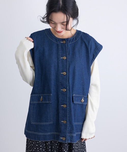 MARAI(マーライ)の「袖取り外し 2WAY デニムジャケット ベスト ノーカラー オーバーサイズ(デニムジャケット・レディース・ブルー・フリー)」の10枚目の写真