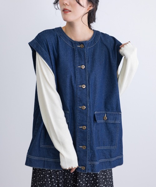 MARAI(マーライ)の「袖取り外し 2WAY デニムジャケット ベスト ノーカラー オーバーサイズ(デニムジャケット・レディース・ブルー・フリー)」の11枚目の写真