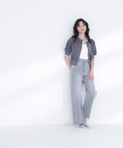 NATURAL BEAUTY BASIC(ナチュラルビューティーベーシック)の「ハーフスリーブラメカーディガン(カーディガン/ボレロ・レディース・チャコールグレー/ピンク/ベージュ・フリ-)」の4枚目の写真