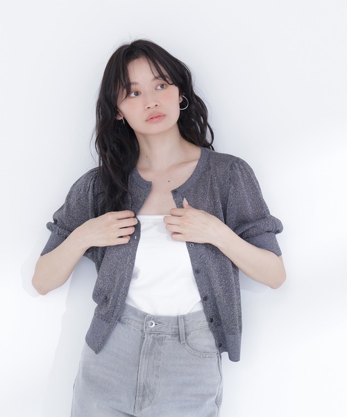 NATURAL BEAUTY BASIC(ナチュラルビューティーベーシック)の「ハーフスリーブラメカーディガン(カーディガン/ボレロ・レディース・チャコールグレー/ピンク/ベージュ・フリ-)」の7枚目の写真
