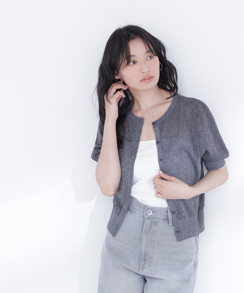 NATURAL BEAUTY BASIC(ナチュラルビューティーベーシック)の「ハーフスリーブラメカーディガン(カーディガン/ボレロ・レディース・チャコールグレー/ピンク/ベージュ・フリ-)」の9枚目の写真