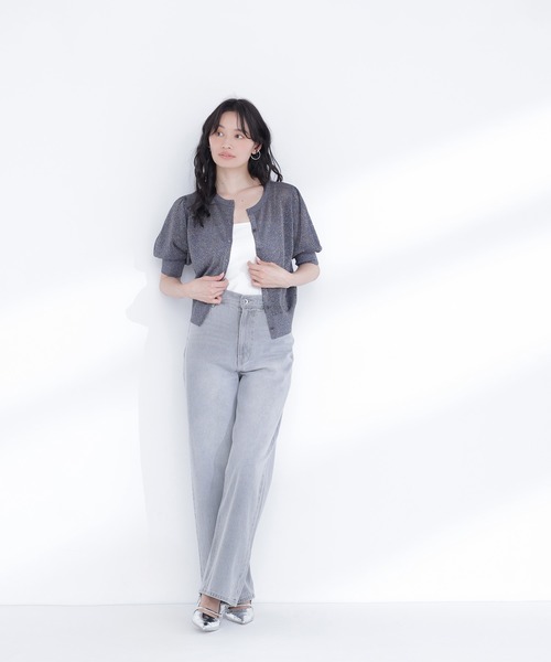 NATURAL BEAUTY BASIC(ナチュラルビューティーベーシック)の「ハーフスリーブラメカーディガン(カーディガン/ボレロ・レディース・チャコールグレー/ピンク/ベージュ・フリ-)」の10枚目の写真