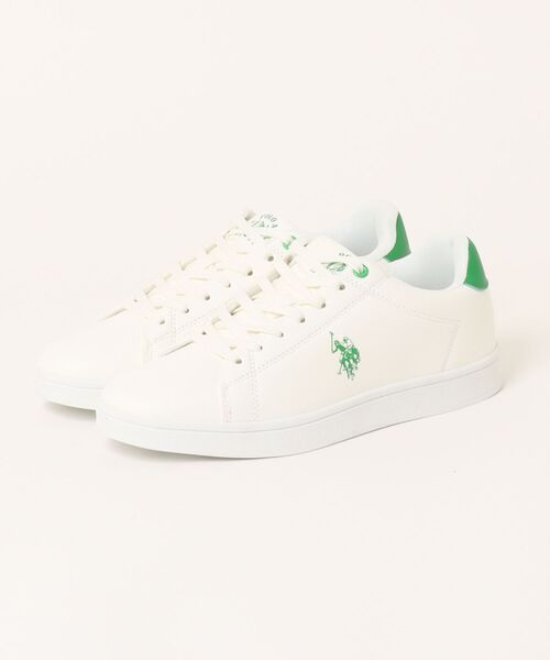 U.S. POLO ASSN.(ユーエスポロアッスン)の「【U.S. POLO ASSN./ユーエスポロアッスン】ワンポイントロゴ カジュアルスニーカー ローカット PUレザー シンプル きれいめ 通勤 通学(スニーカー・レディース・グリーン/ホワイト/ブラック・24cm/24.5cm/23cm/23.5cm)」の2枚目の写真