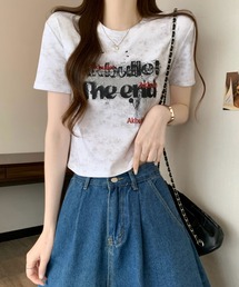 ヴィンテージ風ロゴプリント クロップドTシャツ 半袖 コンパクトトップス