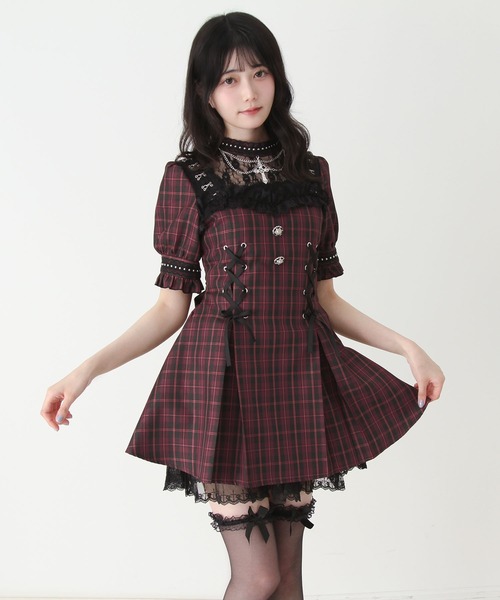DearMyLove(ディアマイラブ)の「十字架チェーンチョーカー風レースアップ半袖ワンピース(ワンピース・レディース・ブラック/パープル/ストライプ・LARGE/3L/MEDIUM)」の15枚目の写真
