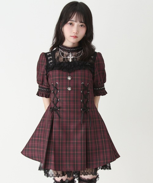 DearMyLove(ディアマイラブ)の「十字架チェーンチョーカー風レースアップ半袖ワンピース(ワンピース・レディース・ブラック/パープル/ストライプ・LARGE/3L/MEDIUM)」の21枚目の写真