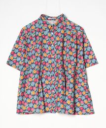 コットンプリント切替ギャザーブラウス