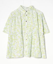 コットンプリント切替ギャザーブラウス