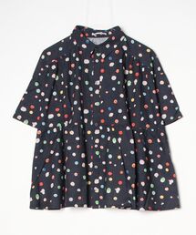 コットンプリント切替ギャザーブラウス