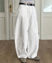 YUGA_YGMC Korean-style Flower embroidered barrel pants