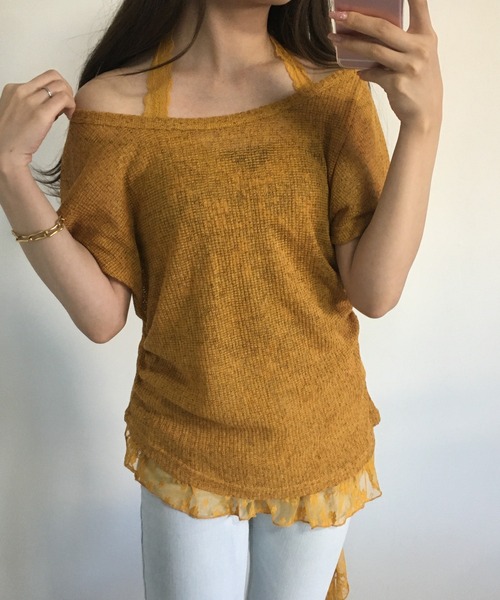 RME.（アールエムイー）の「オフショルT＆レースインナーセット（Tシャツ/カットソー・レディース・ホワイト/ブラック/イエロー・S/M/L）」の14枚目の写真