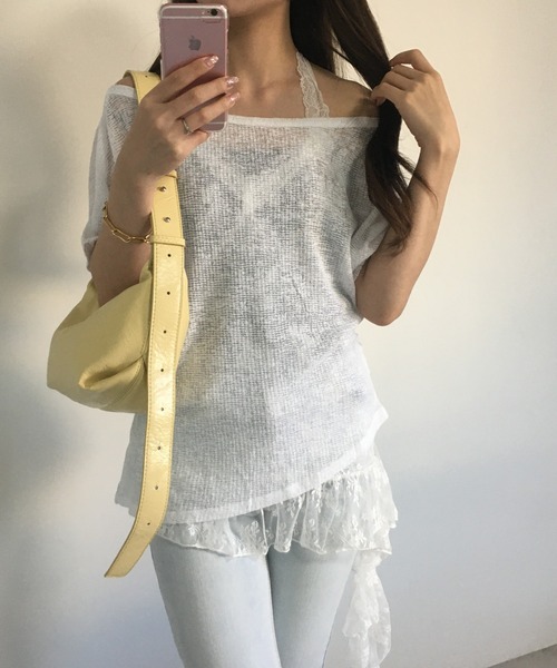 RME.（アールエムイー）の「オフショルT＆レースインナーセット（Tシャツ/カットソー・レディース・ホワイト/ブラック/イエロー・S/M/L）」の4枚目の写真