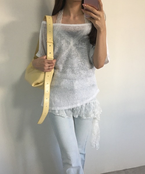RME.（アールエムイー）の「オフショルT＆レースインナーセット（Tシャツ/カットソー・レディース・ホワイト/ブラック/イエロー・S/M/L）」の5枚目の写真