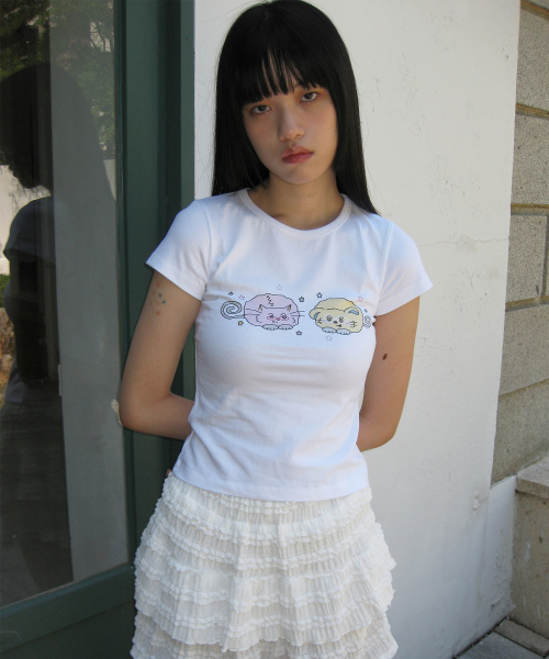SUNLIT(サンリット)の「ツインメロウTシャツ(ホワイト)(Tシャツ/カットソー・レディース・その他・FREE)」の1枚目の写真