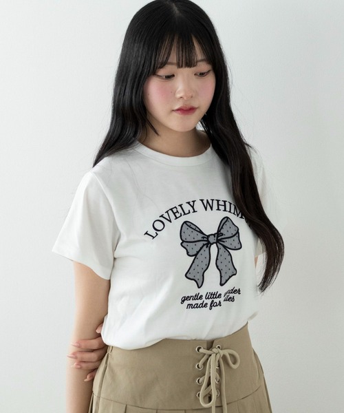 WEGO(ウィゴー)の「WEGO/【26春夏新作】リボンアップリケT(Tシャツ/カットソー・レディース・サックスブルー/ホワイト・FREE)」の2枚目の写真