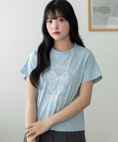 WEGO(ウィゴー)の「WEGO/【26春夏新作】リボンアップリケT(Tシャツ/カットソー・レディース・サックスブルー/ホワイト・FREE)」の7枚目の写真