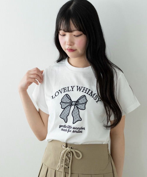 WEGO(ウィゴー)の「WEGO/【26春夏新作】リボンアップリケT(Tシャツ/カットソー・レディース・サックスブルー/ホワイト・FREE)」の4枚目の写真