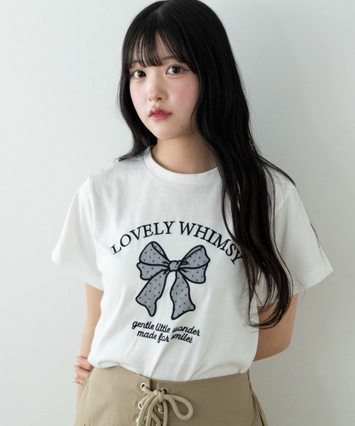 WEGO(ウィゴー)の「WEGO/【26春夏新作】リボンアップリケT(Tシャツ/カットソー・レディース・サックスブルー/ホワイト・FREE)」の5枚目の写真
