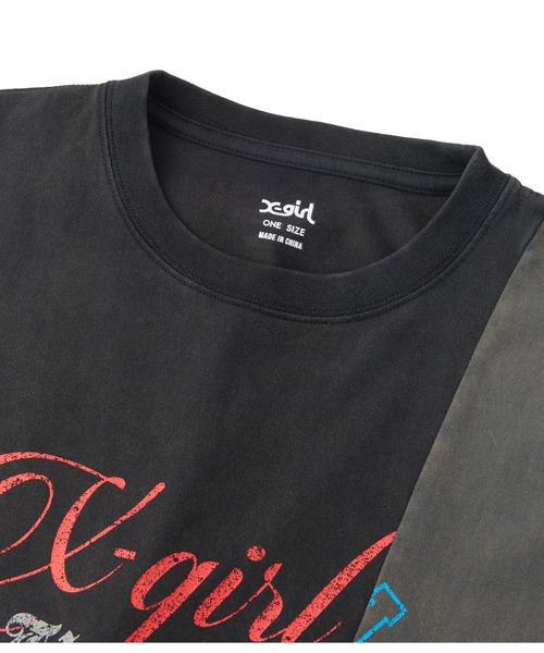 X-girl（エックスガール）の「FADED REMAKE STYLE S/S TEE（Tシャツ/カットソー・レディース・ブラック/ネイビー・ONE SIZE）」の8枚目の写真