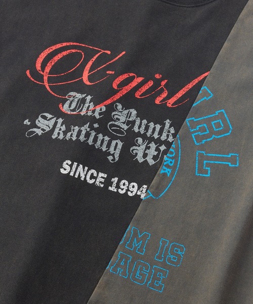 X-girl（エックスガール）の「FADED REMAKE STYLE S/S TEE（Tシャツ/カットソー・レディース・ブラック/ネイビー・ONE SIZE）」の9枚目の写真