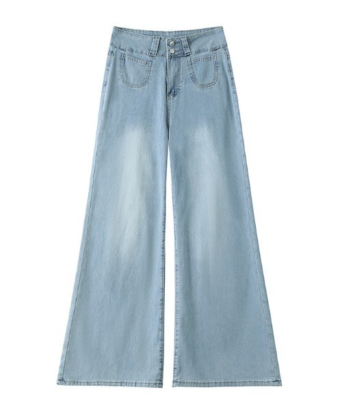 LUCPY（ラクピー）の「ハイウエストワイドデニムパンツ（デニムパンツ・レディース・ブルー/ネイビー・LARGE/MEDIUM/SMALL/X-SMALL）」の3枚目の写真