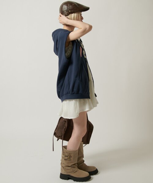 w closet（ダブルクローゼット）の「ノースリパッチワークパーカー（パーカー・レディース・オフホワイト/アイボリー/ネイビー/ピンク・FREE）」の5枚目の写真