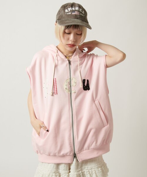 w closet（ダブルクローゼット）の「ノースリパッチワークパーカー（パーカー・レディース・オフホワイト/アイボリー/ネイビー/ピンク・FREE）」の6枚目の写真