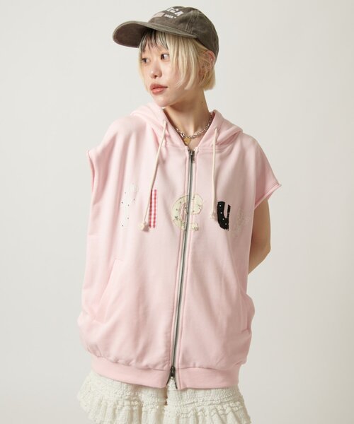w closet（ダブルクローゼット）の「ノースリパッチワークパーカー（パーカー・レディース・オフホワイト/アイボリー/ネイビー/ピンク・FREE）」の7枚目の写真