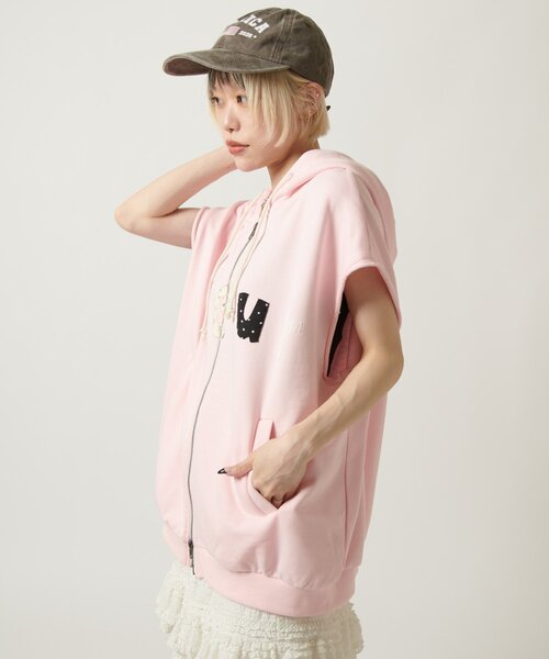 w closet（ダブルクローゼット）の「ノースリパッチワークパーカー（パーカー・レディース・オフホワイト/アイボリー/ネイビー/ピンク・FREE）」の8枚目の写真