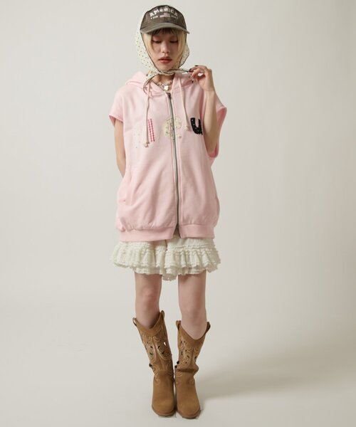w closet（ダブルクローゼット）の「ノースリパッチワークパーカー（パーカー・レディース・オフホワイト/アイボリー/ネイビー/ピンク・FREE）」の11枚目の写真