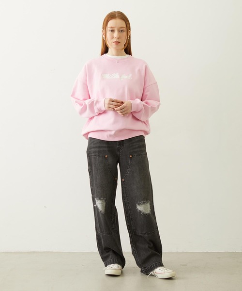 MILKFED.(ミルクフェド)の「ICING LOGO SAGARA WIDE CREW SWEAT TOP(スウェット・レディース・ピンク/チャコール/オフホワイト・M/L)」の10枚目の写真