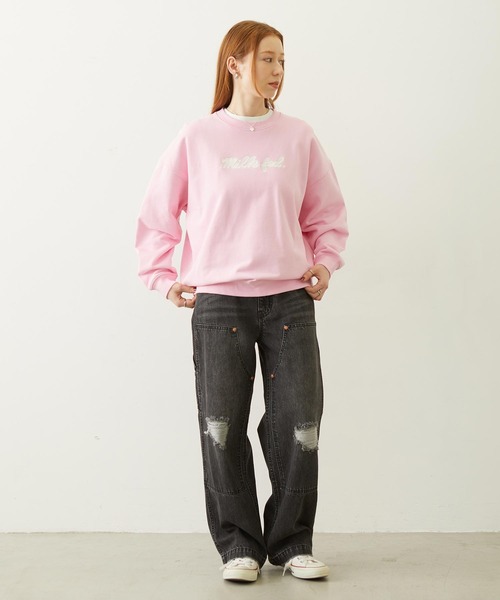 MILKFED.(ミルクフェド)の「ICING LOGO SAGARA WIDE CREW SWEAT TOP(スウェット・レディース・ピンク/チャコール/オフホワイト・M/L)」の11枚目の写真