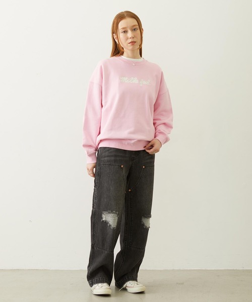 MILKFED.(ミルクフェド)の「ICING LOGO SAGARA WIDE CREW SWEAT TOP(スウェット・レディース・ピンク/チャコール/オフホワイト・M/L)」の12枚目の写真