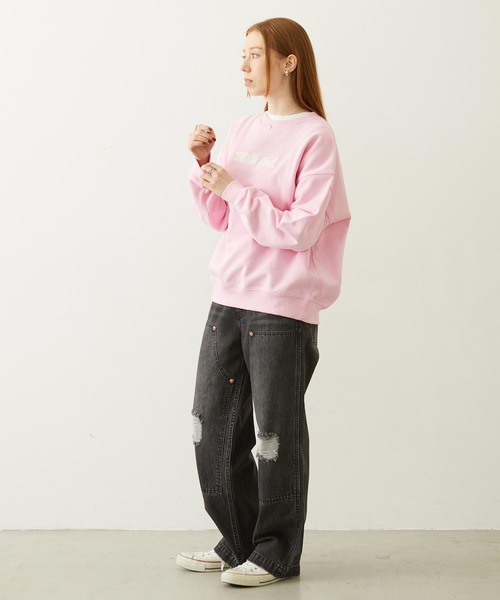MILKFED.(ミルクフェド)の「ICING LOGO SAGARA WIDE CREW SWEAT TOP(スウェット・レディース・ピンク/チャコール/オフホワイト・M/L)」の14枚目の写真