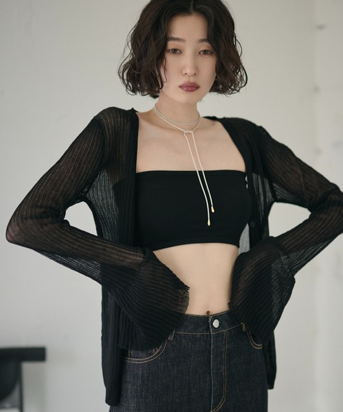 LAULEN(ローレン)の「back shirring cup In bandeau /バックシャーリングカップインベアトップ(チューブトップ・レディース・アイボリー/ブラック・FREE)」の1枚目の写真