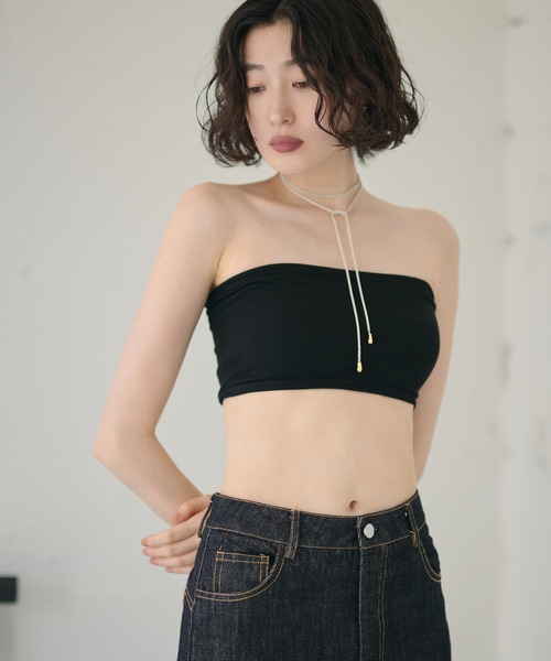 LAULEN(ローレン)の「back shirring cup In bandeau /バックシャーリングカップインベアトップ(チューブトップ・レディース・アイボリー/ブラック・FREE)」の8枚目の写真