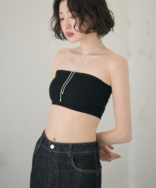 LAULEN(ローレン)の「back shirring cup In bandeau /バックシャーリングカップインベアトップ(チューブトップ・レディース・アイボリー/ブラック・FREE)」の5枚目の写真