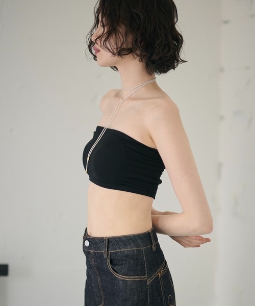 LAULEN(ローレン)の「back shirring cup In bandeau /バックシャーリングカップインベアトップ(チューブトップ・レディース・アイボリー/ブラック・FREE)」の6枚目の写真