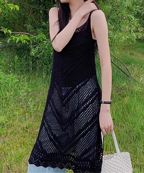 core core(コアコア)の「透かし編みサマーニットミニワンピース(ワンピース・レディース・ブラック/オフホワイト・FREE)」の8枚目の写真