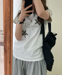 チェックスターワッペン ラグラン半袖Tシャツ