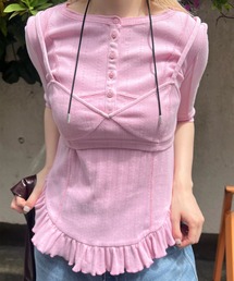Ameri（アメリ）の「＜ ZOZOTOWN限定 ＞EYELET HENLEY CUT TOP SET BUSTIER（Tシャツ/カットソー）」