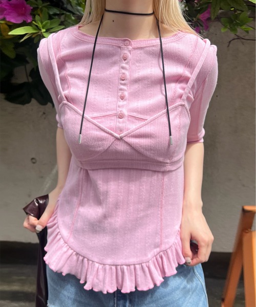 Ameri(�A����)�́� ZOZOTOWN���� ��EYELET HENLEY CUT TOP SET BUSTIER(T�V���c/�J�b�g�\�[)