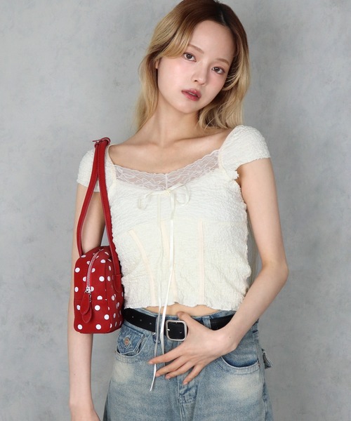 BARELY BLUE(ベアリーブルー)の「【 BARELY BLUE / ベアリーブルー 】 レース グランジ コンパクト トップス(Tシャツ/カットソー・レディース・アイボリー/ブラウン・FREE)」の7枚目の写真