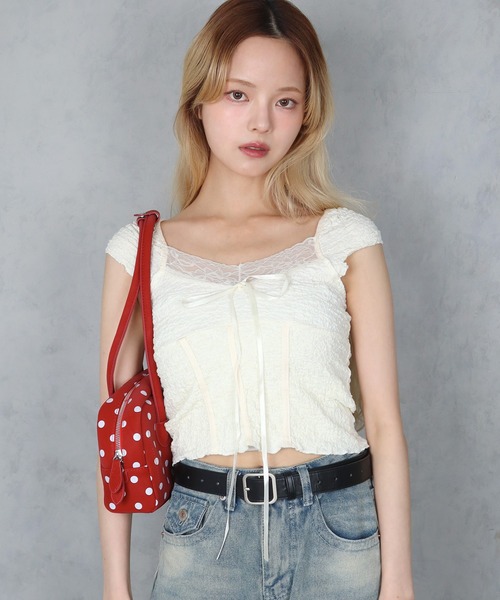 BARELY BLUE(ベアリーブルー)の「【 BARELY BLUE / ベアリーブルー 】 レース グランジ コンパクト トップス(Tシャツ/カットソー・レディース・アイボリー/ブラウン・FREE)」の8枚目の写真