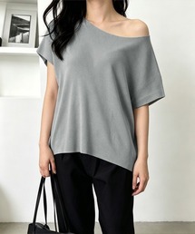サマーニットトップス ワンショルダー夏服